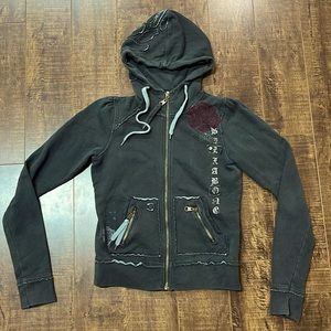 Billabong zip Up Sweater with roses and Skulls